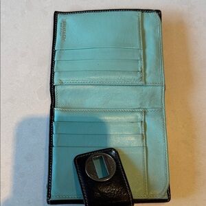 Tiffany & Co. Aqua Leather Card Holder with Black Stitching